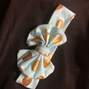 Aqua & Gold Dot Bow Tie Cotton Headband